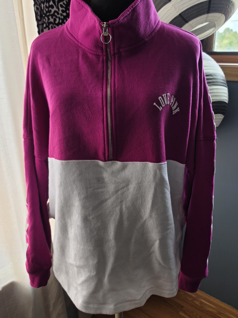 Victoria Secret Pink and White Half-Zip Pullover